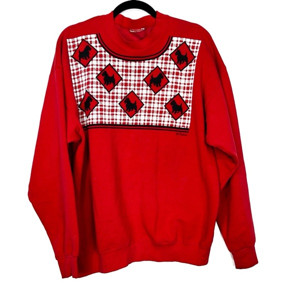 VINTAGE red Scottish terrier crewneck sweater T8 - Picture 1 of 4